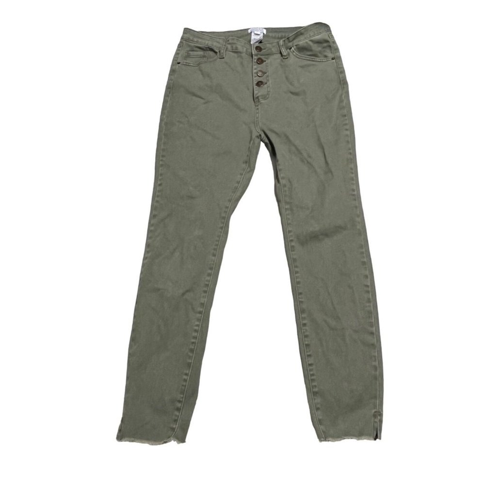 Mud Pie Wells sage olive green denim jeans pants button fly Womens L Large NWT d